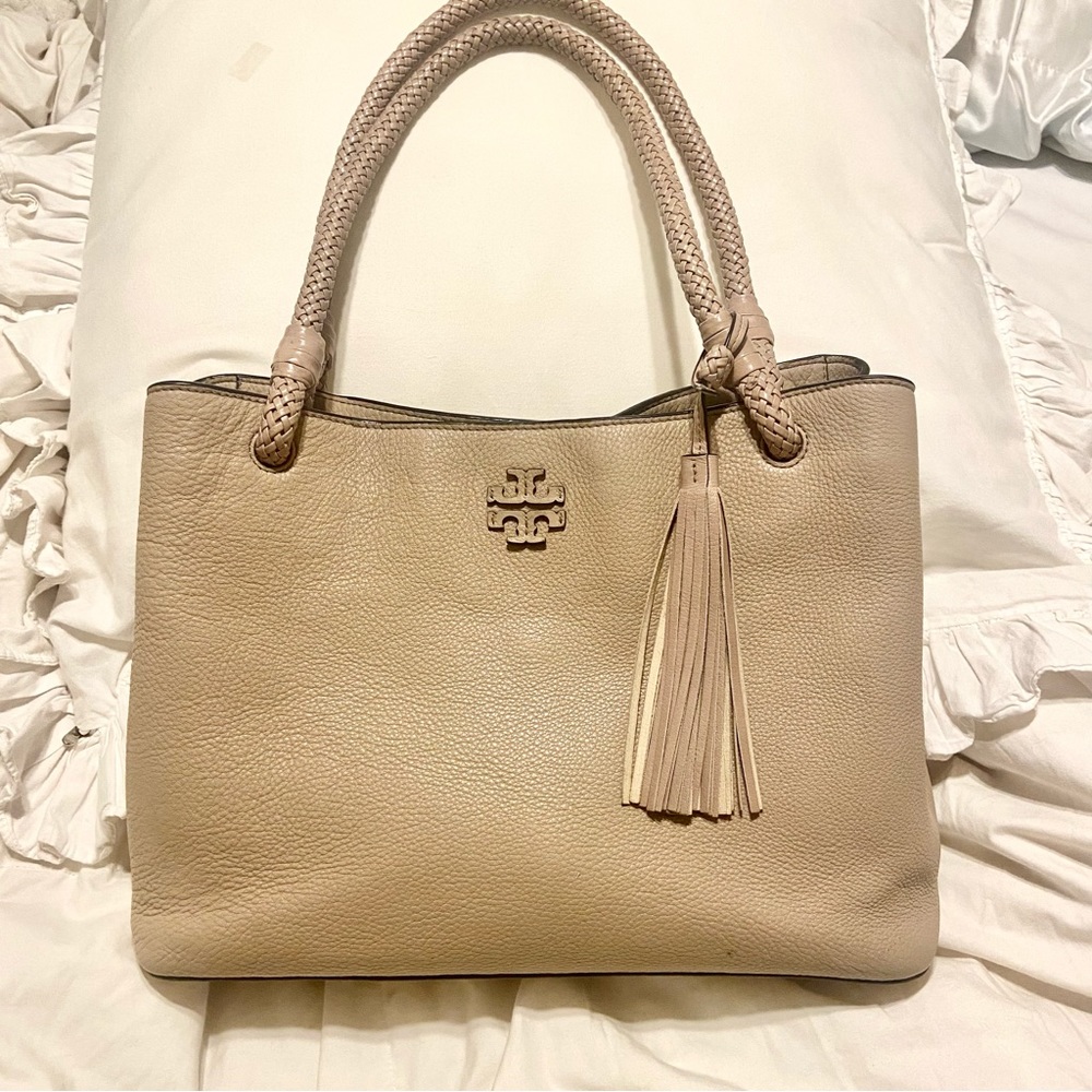 Tory Burch Tan Satchel with Braided Handles